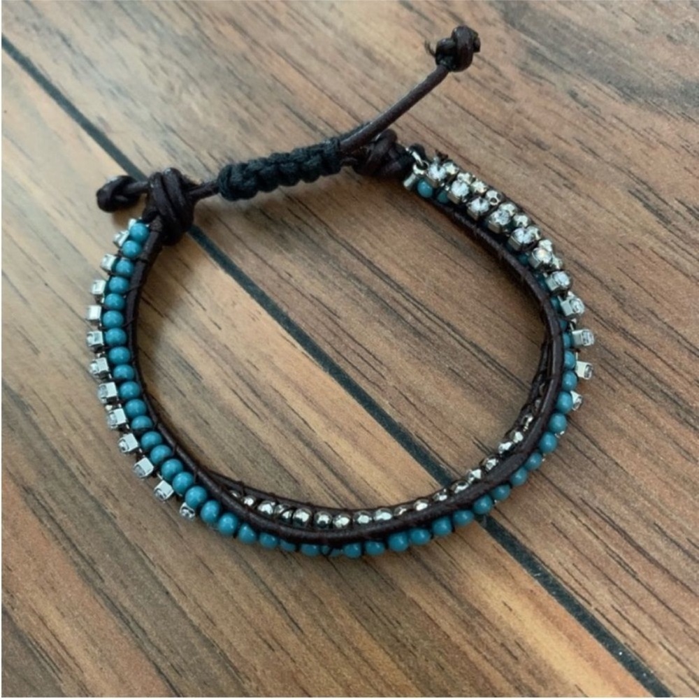 Express Turquoise/Crystal Pull Tie Bracelet